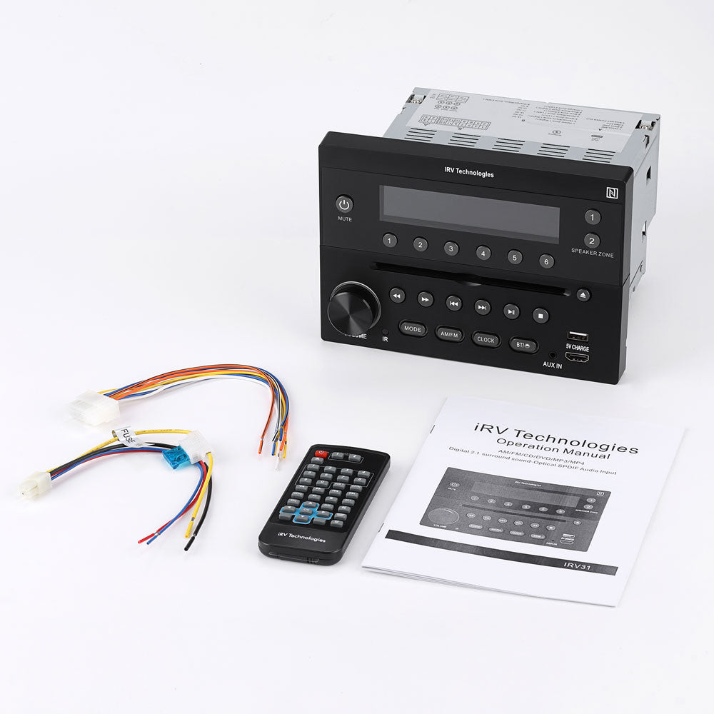 iRV31 AM/FM/CD/DVD Rv Radio Stereo 2 Zones Wallmount Receiver