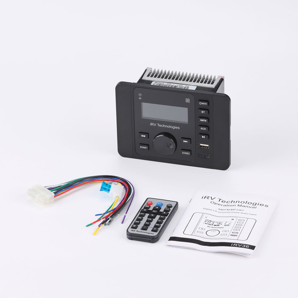 iRV36 Car Stereo with Bluetooth, Wireless RV Radio, 2 Zones Wall Mount Car Audio Receiver