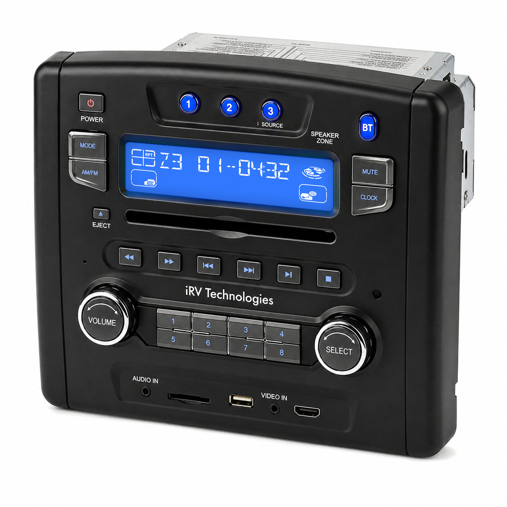 iRV34 RV Audio System, 3-Zone Wall Mount Radio DVD CD Player & 5.1 Surround Sound with Independent Zone 3