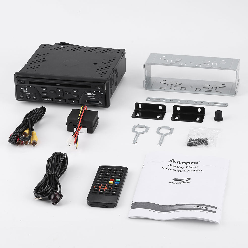 Autopro BD1208 In Dash One Din size Blu-Ray DVD Player without AM/FM radio, Black