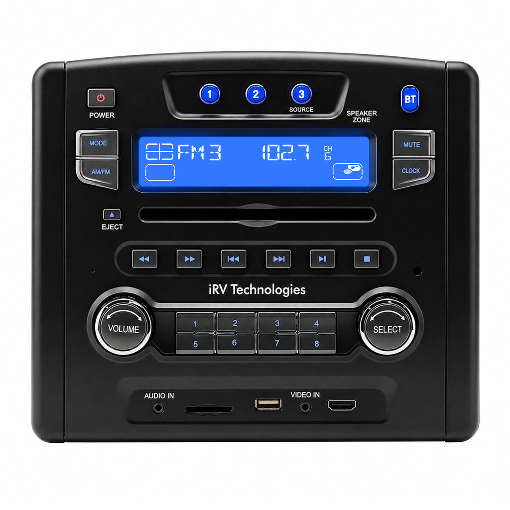iRV34 RV Audio System, 3-Zone Wall Mount Radio DVD CD Player & 5.1 Surround Sound with Independent Zone 3