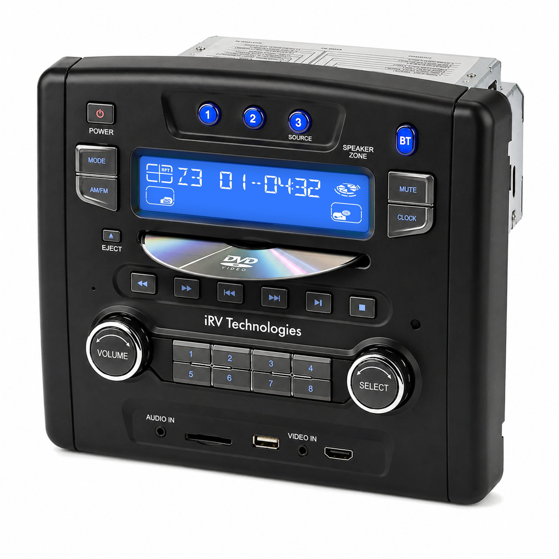 iRV34 RV Audio System, 3-Zone Wall-Mount DVD CD Player with Independent Zone 3