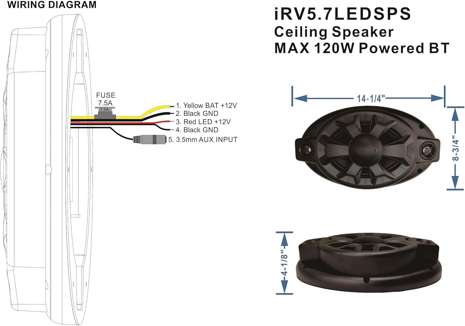 iRV5.7LEDSPS Bluetooth Ceiling Speaker, Waterproof Surface-Mount Speaker