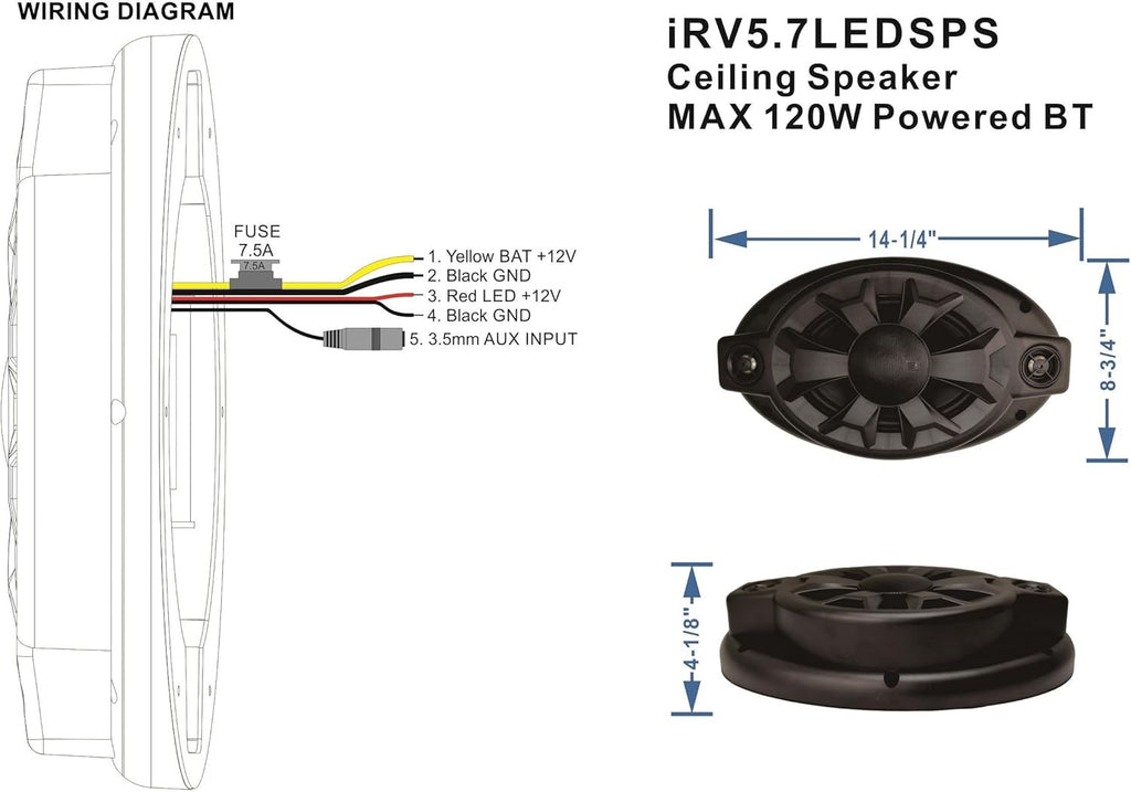iRV5.7LEDSPS Bluetooth Ceiling Speaker, Waterproof Surface-Mount Speaker