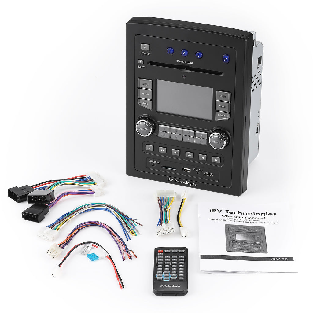 iRV66 RV Radio Stereo, 3-Zone, HDMI ARC, Bluetooth, DVD/CD Player & 5.1 Surround Sound