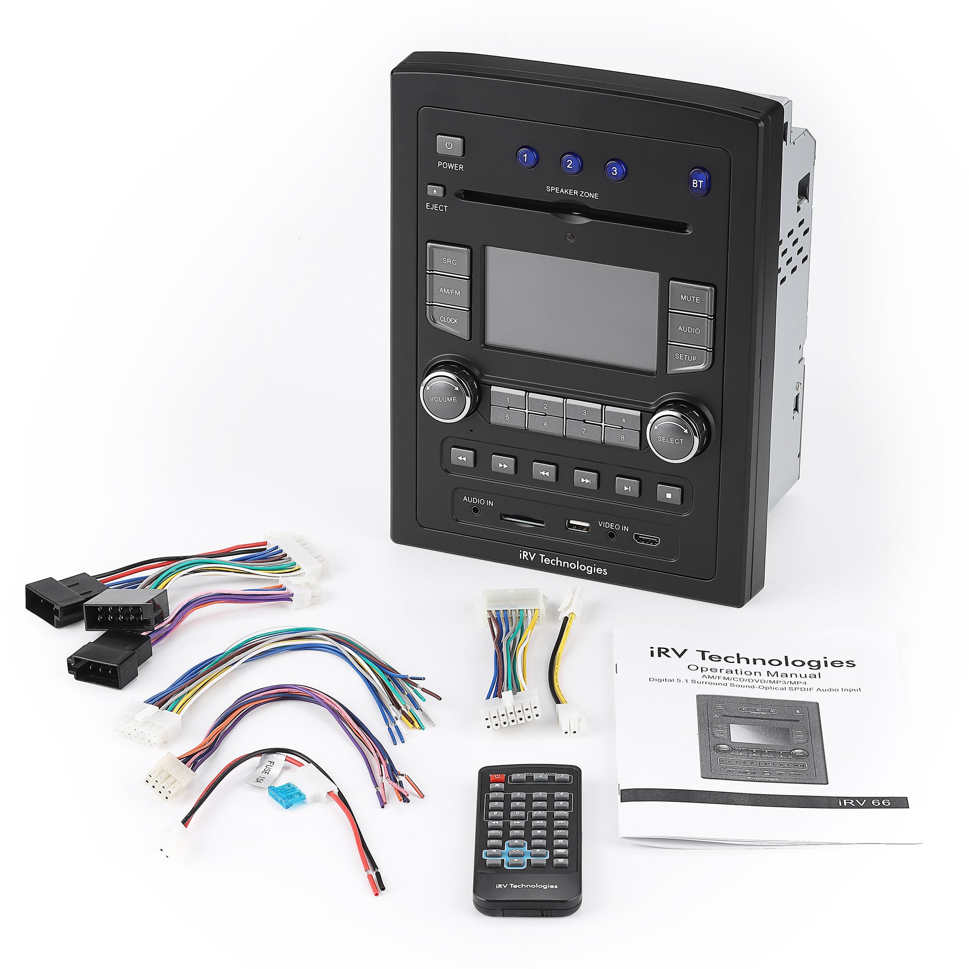 iRV66 RV Radio Stereo, 3-Zone, HDMI ARC, Bluetooth, DVD/CD Player & 5.1 Surround Sound