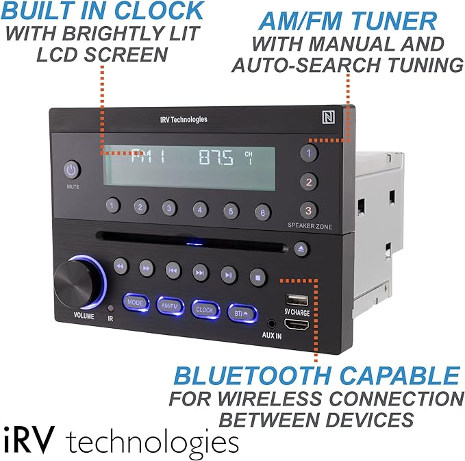 iRV32v2 3 Zones Wall Mount RV Radio Stereo w/ APP Control