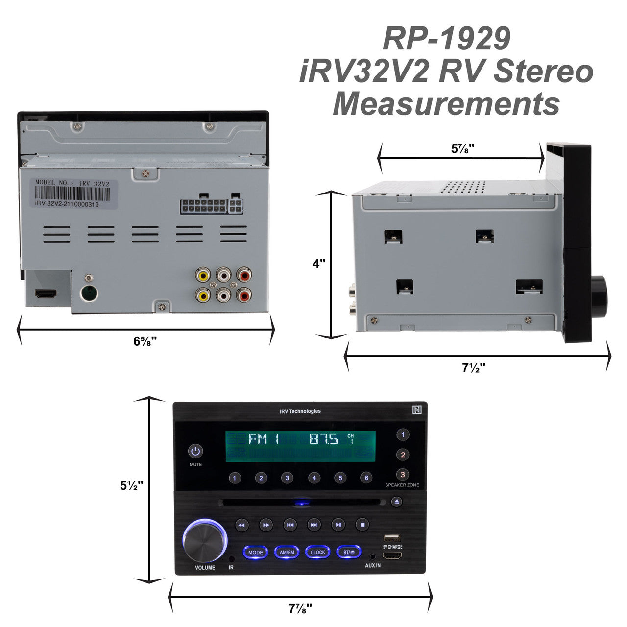 iRV32v2 3 Zones Wall Mount RV Radio Stereo w/ APP Control