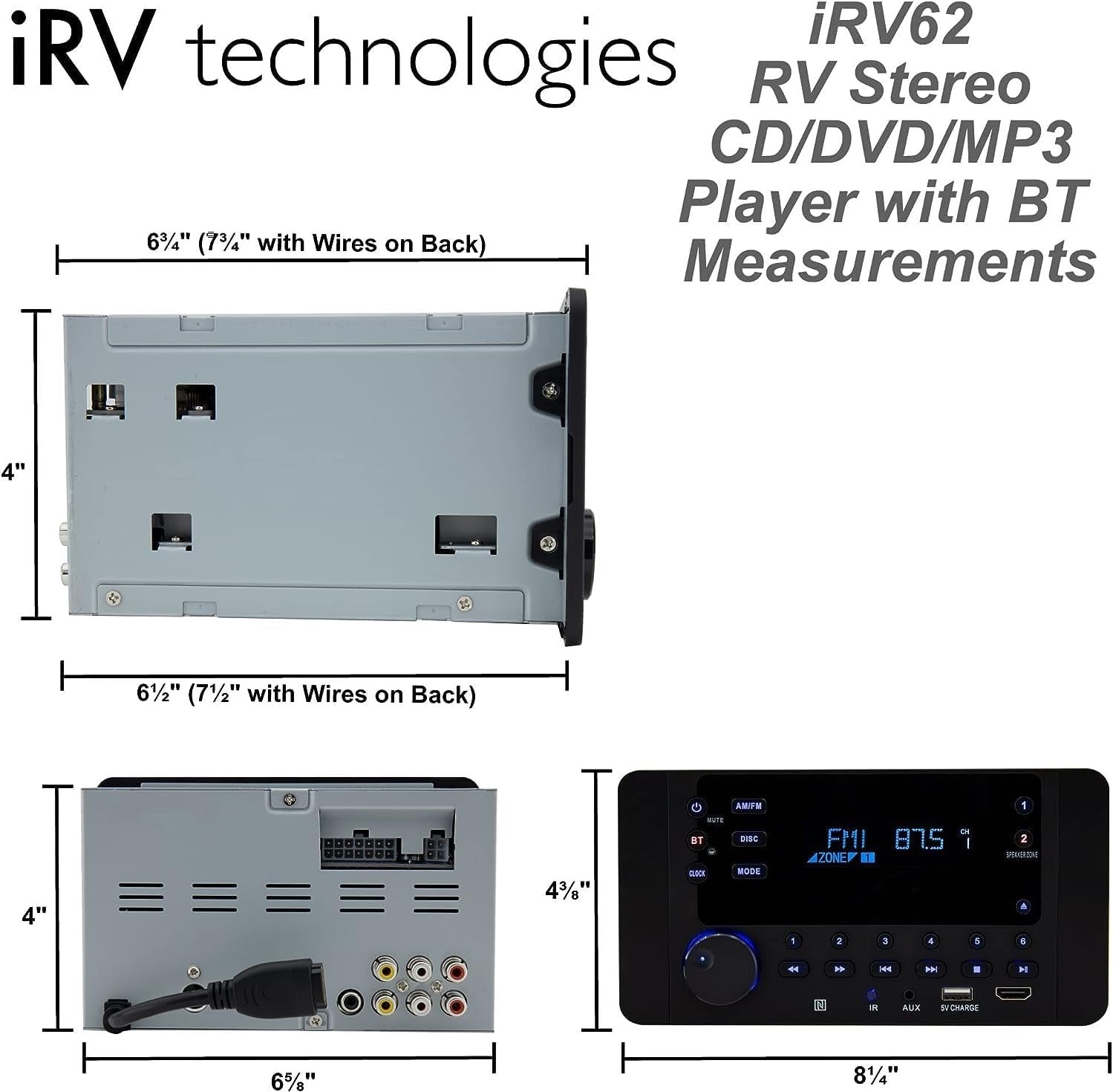 iRV62 Car Stereo with Bluetooth, Wireless RV Radio